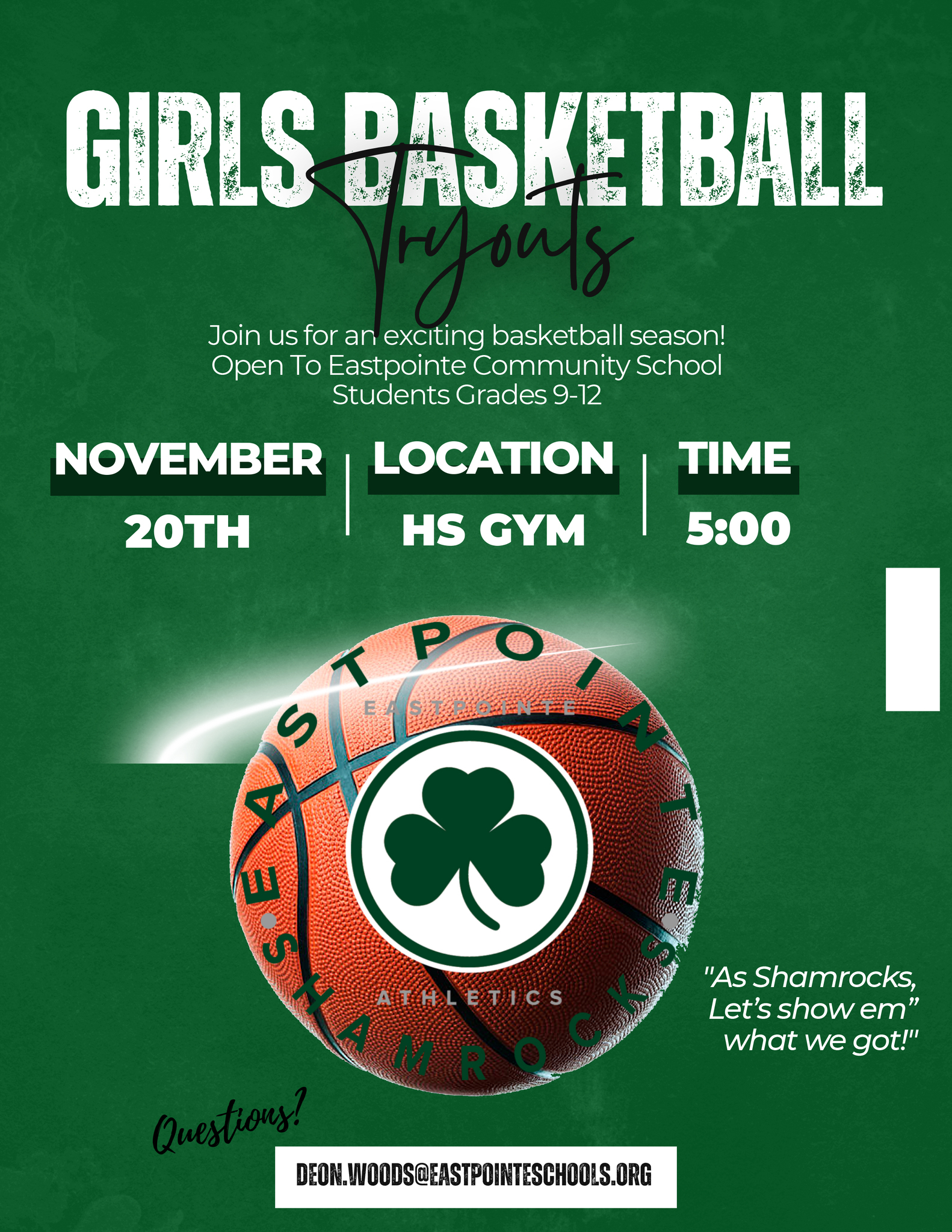 EHS Girls Basketball Tryouts - November 20 at 5pm, EHS gym