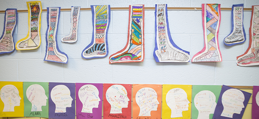 Multi-colored elementary school art projects